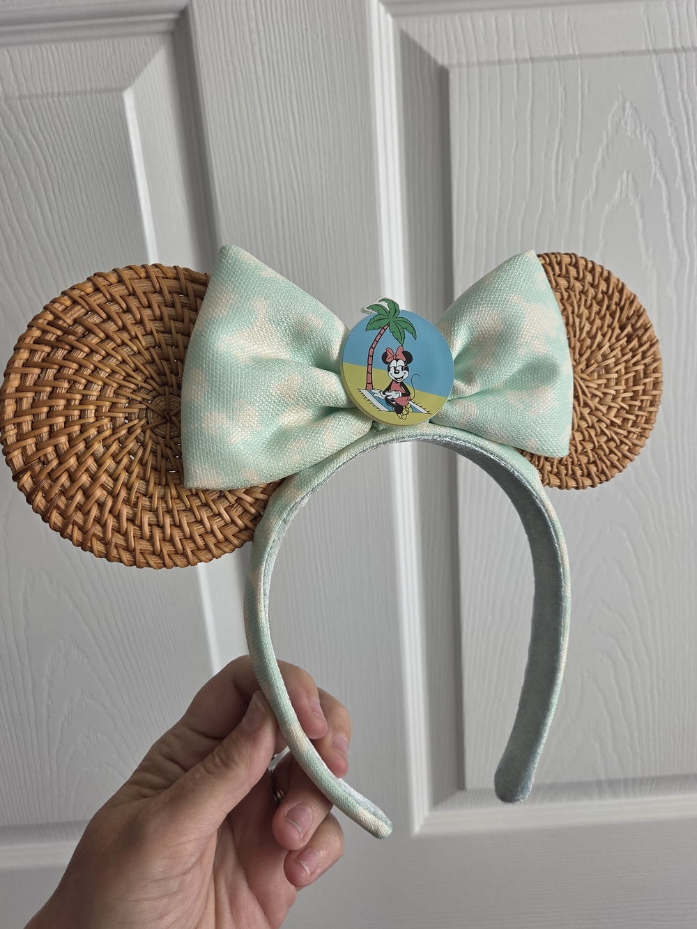 Mint Green Rattan Minnie Ears On The Beach Headband with Bow